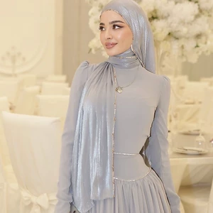 Jifang Hạt Lụa Cảm Giác Voan Vàng Đính Hạt Dây Chuyền Pashmina Hijabs Khăn Choàng Tudung RR50