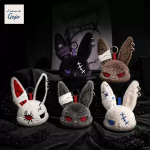 Móc khóa chú thỏ sang trọng GOJO, Móc khóa thỏ bị thương theo phong cách Gothic, Bông tai vòng Y2K Thiết kế ma quái Bông PP Túi lông dễ thương Quà tặng mặt dây chuyền cho phụ nữ