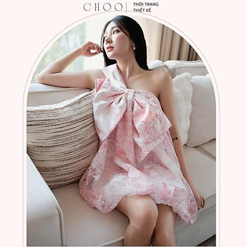 HOLLY DRESS| Đầm ống lệch vai thắt nơ thiết kế sang trọng dáng babydoll, đầm trễ vai tiểu thư dự tiệc-CHOO.VN (kèm quần)