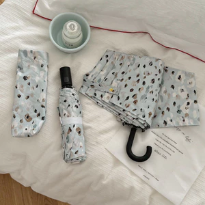Mới Da Báo In Có Thể Gập Lại Di Động Ô Tự Động Chống Nắng Tia UV Vinyl Che Nắng