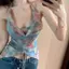 Mùa hè Hot Girl Design Nhiễm trùng Tie-Dye Dây rút Dây đeo nhỏ Sling Nữ mặc bên trong Mặc bên ngoài Không tay Slim @