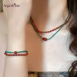 AqToCna Retro Tinh Tế Đỏ Xanh Tương Phản Nhiều Màu Sắc Đính Hạt Nelace Dành Cho Nữ Bé Gái Ánh Sáng Sang Trọng Vòng Tay Phụ Kiện Trang Sức Quà Tặng AqToCna