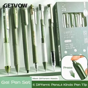 GETVOW 6 Cái / bộ Bút Gel, Bút Bi Cầm Cảm Ứng Mềm 0.5 Mm Mực Đen, Bộ Văn Phòng Phẩm Sấy Nhanh Đa Năng Bút Trung Tính Đồ Dùng Văn Phòng Học Tập