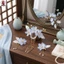 Bộ vương miện hoa giả men màu xanh có lược và kẹp Hợp kim kim kim loại cổ điển Hanfu Phụ kiện tóc cho trang phục truyền thống Trung Quốc Cosplay Chụp ảnh