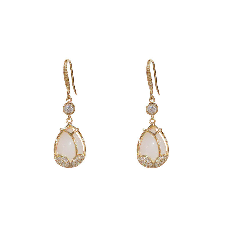 Bông tai hoa Tulip đá mắt mèo nữ