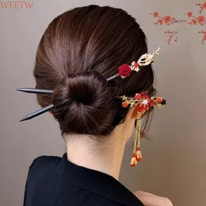 WEETW Hanfu Kẹp Tóc, Hoa Năm Mới Bằng Gỗ Dính, Que Tóc Cổ Cho Bũa Tóc Tua Rua Cho Nữ