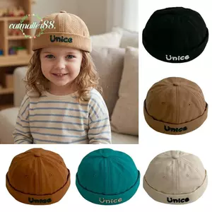CATMALLER88 Mũ không vành cho bé, Bông chống nắng cho trẻ em Melon Beanie, Hip Hop Thời trang thêu chữ thoáng khí Mũ chống nắng có thể điều chỉnh cho trẻ sơ sinh bé trai bé gái