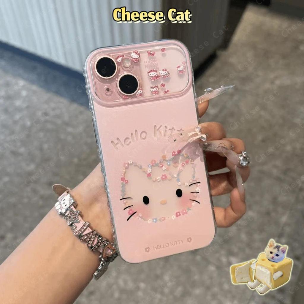 Ốp điện thoại kính hình Kitty mèo rỗng màu hồng cho iPhone Xs Max XR 13 14 15 16 17 Pro Max 12 11 17 Air