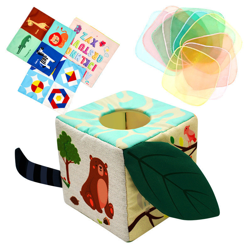 Đồ Chơi Hộp Khăn Giải Trí Cho Bé, Thiết Kế Hình Thú Dễ Thương, Đồ Chơi Giác Quan Montessori Cho Bé 0-3 Tuổi