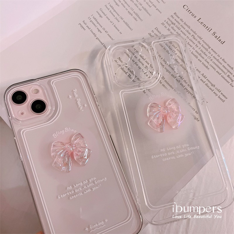 ibumpers Ốp Điện Thoại iPhone INS Sweet 3D Pink Bow Cho IPhone 16 15 14 13 12 11 Pro Max IP 7 8 Plus X XS XR Xs Max TPU Mềm Chống Sốc Ốp Lưng