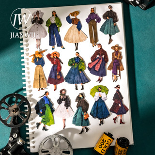 JIANWU Vintage Thời Trang Vòng Tròn Series Retro Nhân Vật Phong Cảnh Chất Liệu Cắt Dán Sổ Lưu Niệm Nhãn Dán Sáng Tạo Tạp Chí Văn Phòng Phẩm