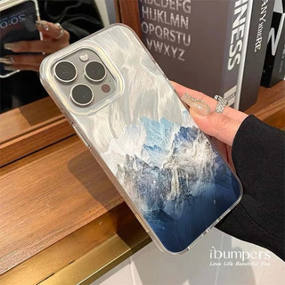 ibumpers Ốp Điện Thoại iPhone Đẹp Dreamy Aurora Snow Capped Mountain Cho IPhone 11 12 13 14 15 16 Pro Max Ốp Lưng Sò Họa Tiết Lông Vũ Bạc