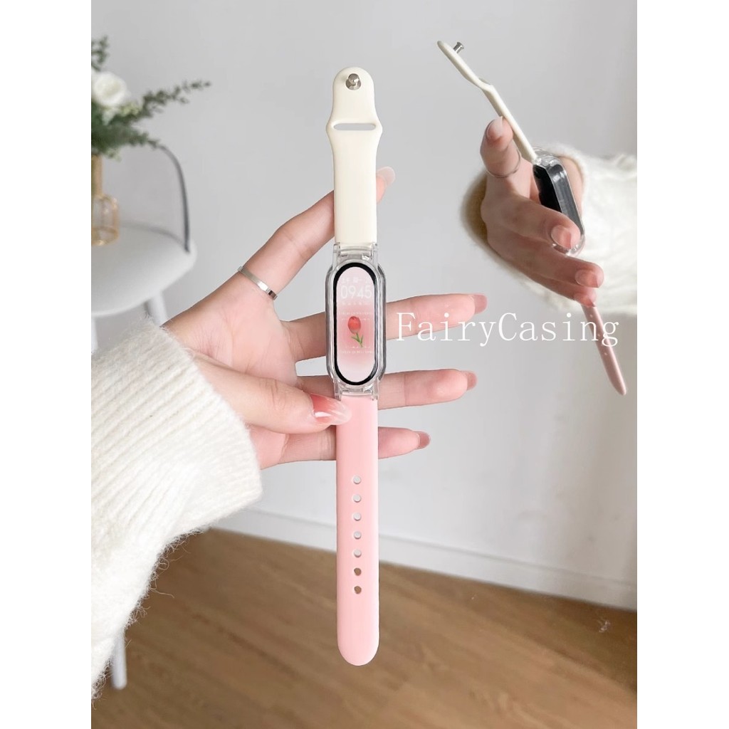 Dây đeo silicon + Vỏ trong suốt cho MiBand 10 Phụ kiện vòng đeo tay có thể thay thế cho Mi Band 10 9 8 7 6 5 4 3 Dây đeo cổ tay NFC