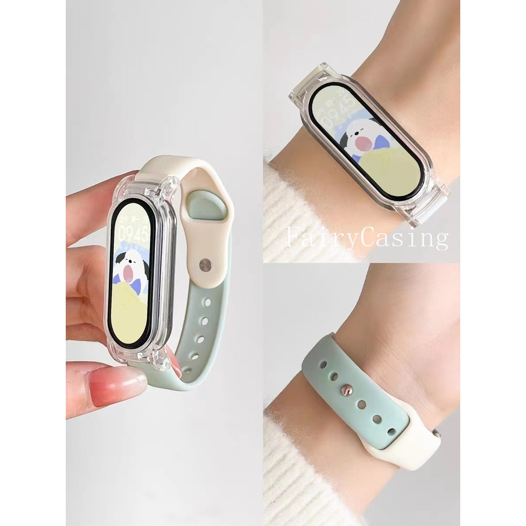 Dây đeo silicon + Vỏ trong suốt cho MiBand 10 Phụ kiện vòng đeo tay có thể thay thế cho Mi Band 10 9 8 7 6 5 4 3 Dây đeo cổ tay NFC
