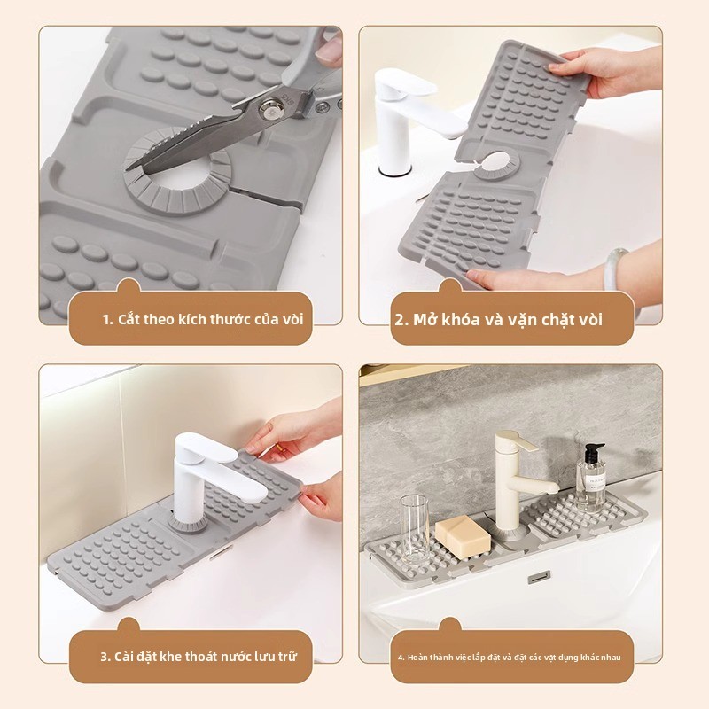 Tấm thoát nước vòi Bồn rửa chén Khối nước bồn rửa có thể cắt cạnh hẹp Chậu rửa Tấm silicon thấm nước chống văng