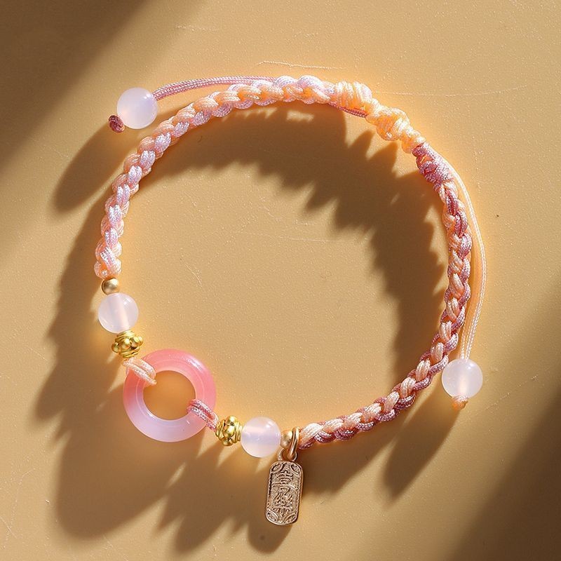 Vòng tay Peach Blossom Pink Peace cho bé gái, thiết kế dây thừng thủ công