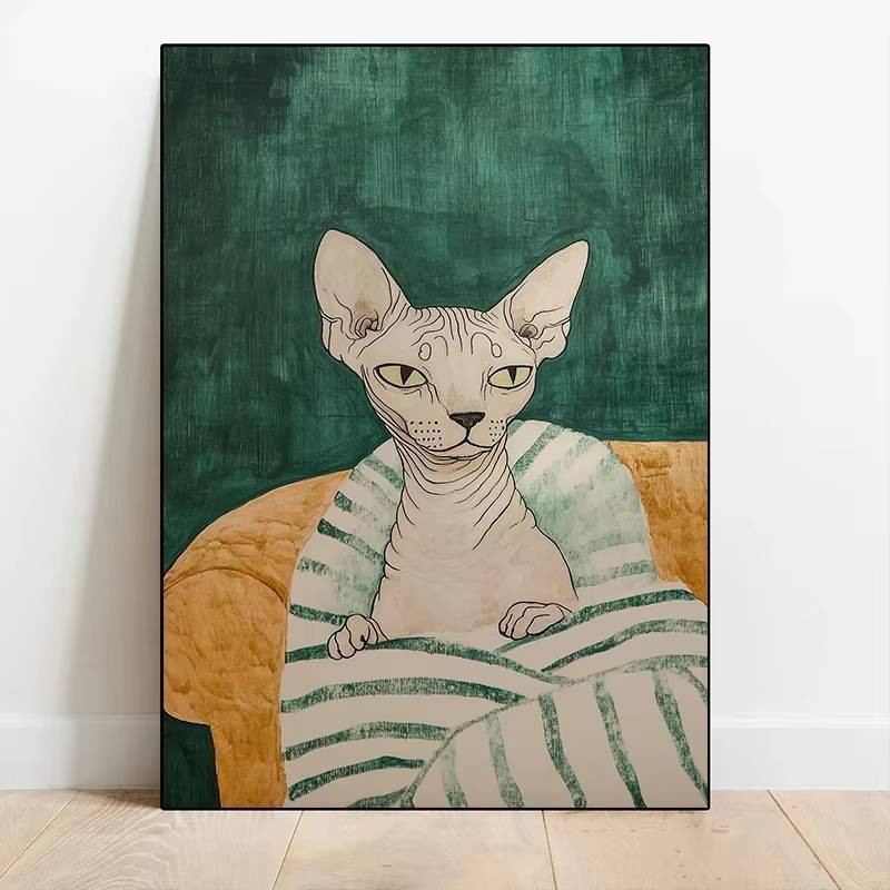 Mèo ngủ màu xanh đậm mèo con áp phích và in vải canvas phòng khách tối giản bức tranh tường trang trí nhà quà tặng