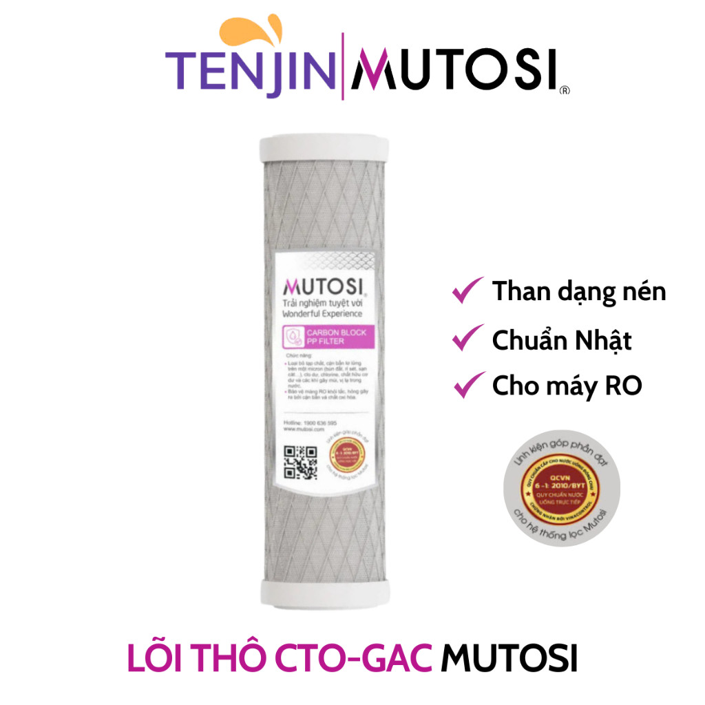 Combo Thô Mutosi CTO Lưới Dạng Than Nén Dùng Cho Các Máy Lọc Nước RO Giúp Loại Bỏ Các Tạp Chất Cặn Bẩn Và Chất Gây Mùi
