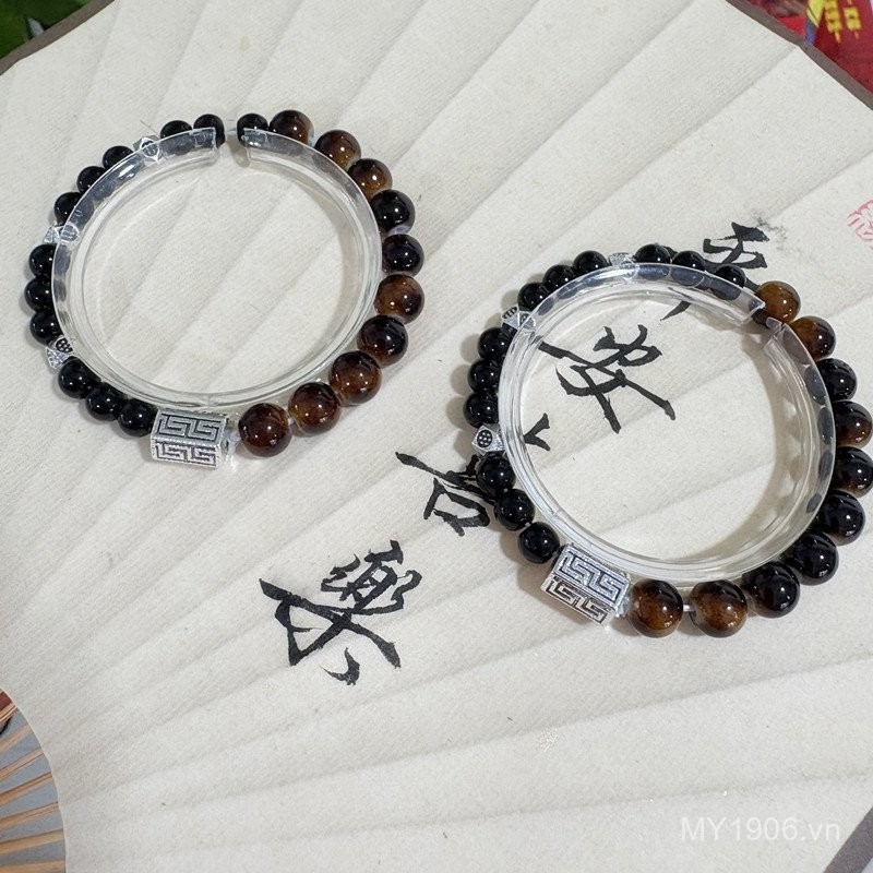Vòng tay nữ phong cách Trung Quốc, giả mắt hổ đính hạt, thiết kế retro sang trọng
