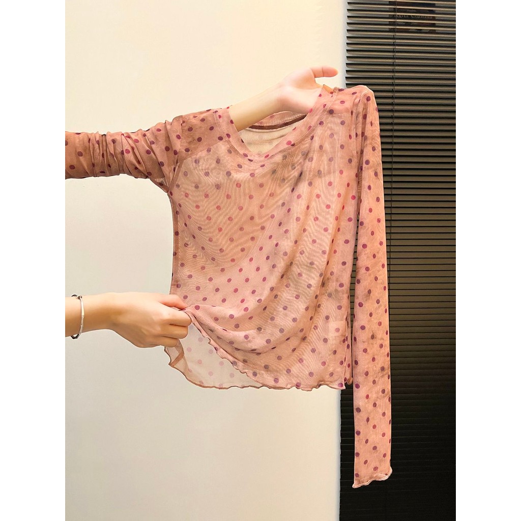 Áo thun dài tay Milyfashion Polka Dot Print All-Match Top Gạc Y2K