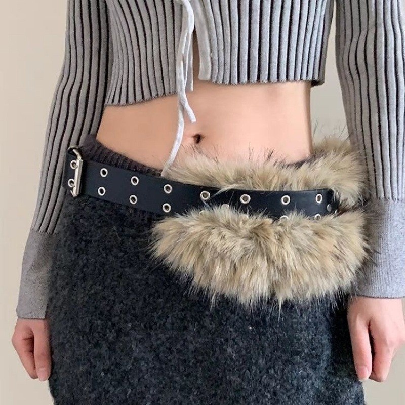 [GuuDuu] Thắt lưng lông thú giả da PU cổ điển - Phù hợp bé gái - Phong cách Goth, Punk