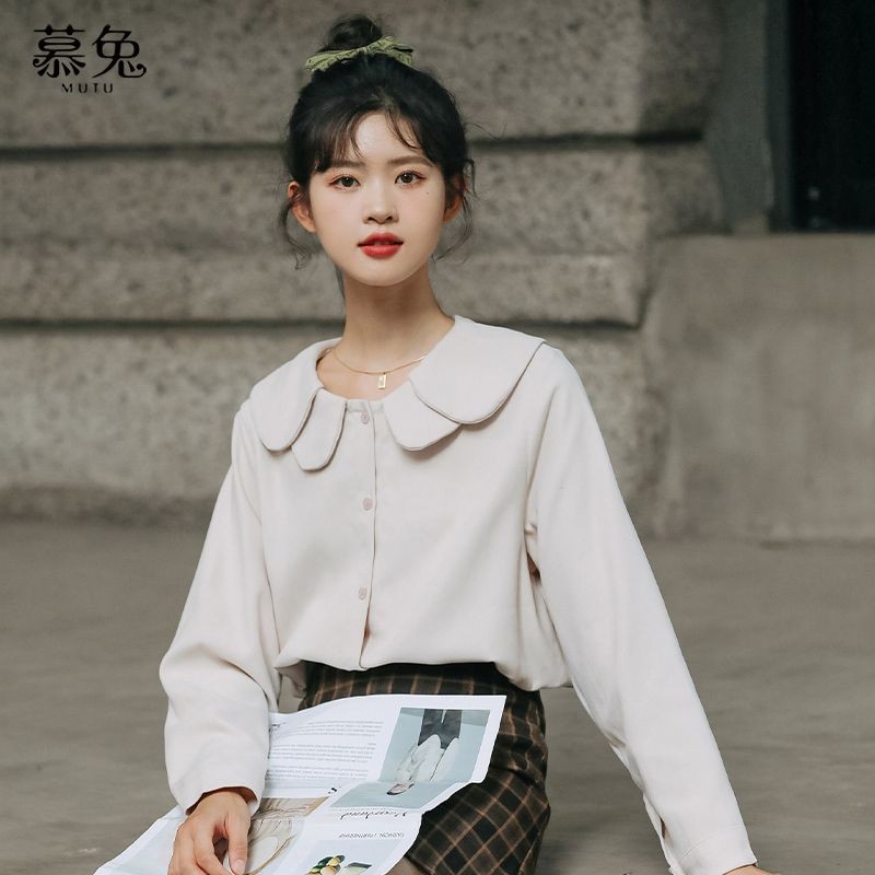 Mutu Gentle Series Búp Bê Cổ Áo Sơ Mi Trắng Dài Tay Cho Nữ