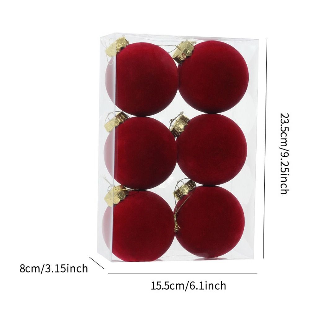 MARGREDY 6 Bộ Trang Trí Quả Bóng Giáng Sinh, Kích Thước 8CM Mặt Dây Chuyền Cây Giáng Sinh Màu, Tiệc Cưới Quà Tặng Bóng Nhung Nhựa Đồ Trang Trí Năm Nhà Trang Trí Giáng Sinh