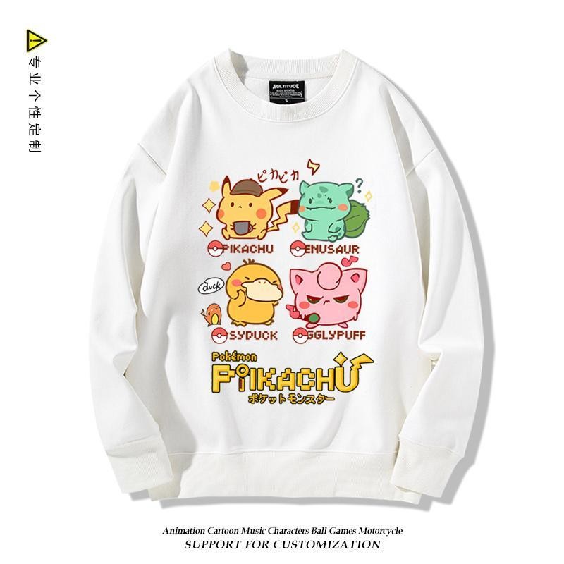 Cặp áo nỉ cổ tròn Pokémon dành cho nam sinh viên, thiết kế rộng tay dài