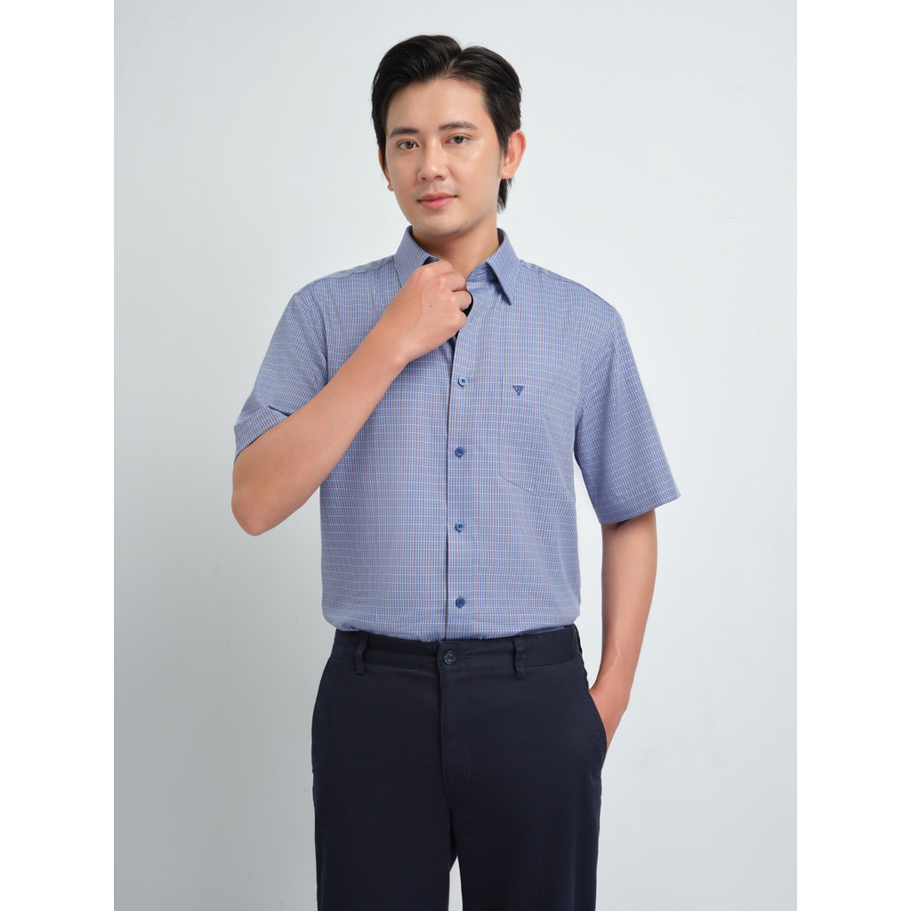 Áo sơ mi tay ngắn vạt tròn VIETTIEN vải Hoa hồng form REGULAR VT00000455