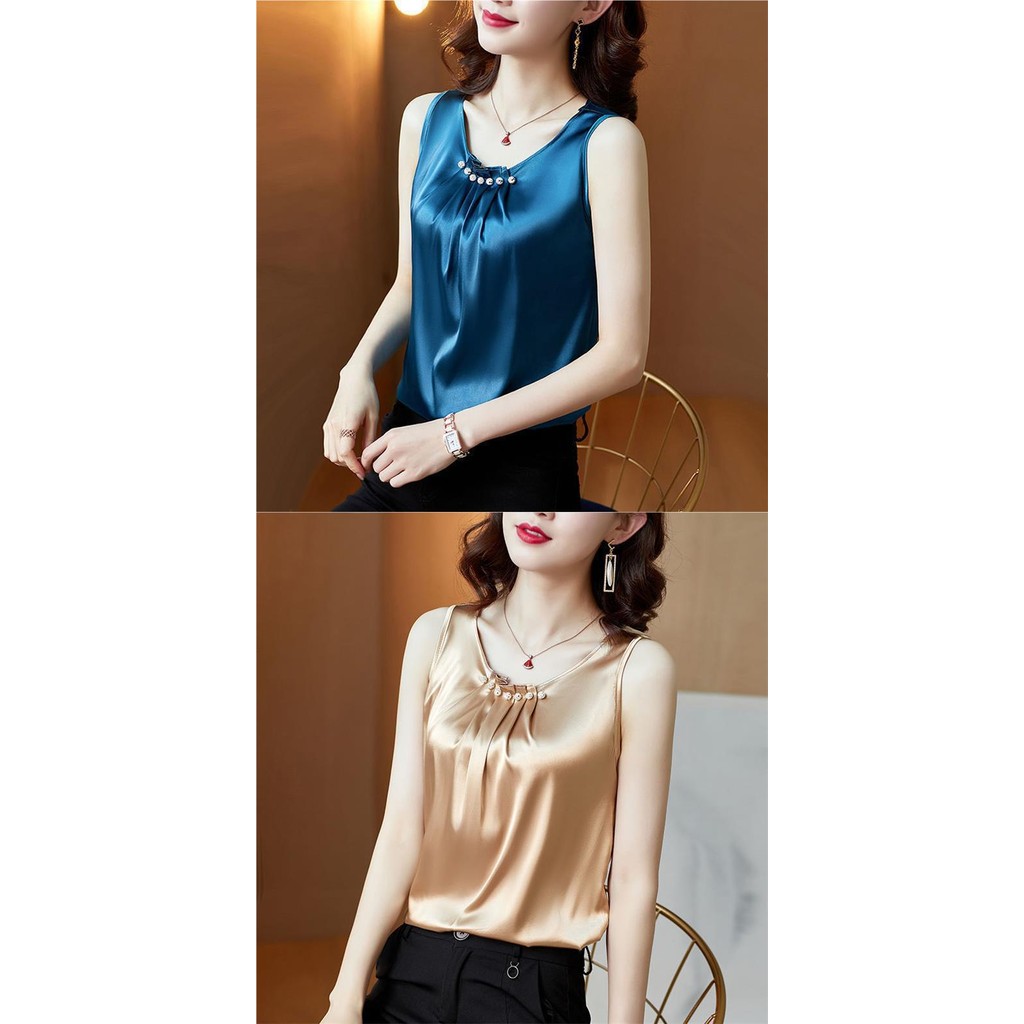 Kích Thước Lớn Mỡ mm100kg Satin Vest Nữ Bao Bụng Đáy Sling Rời Không Tay Top Phù Hợp Với Bên Trong Trận Đấu