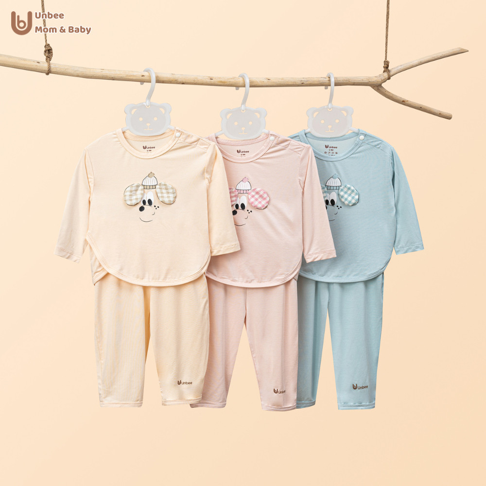 Bộ quần áo dài tay bé trai bé gái UNBEE in mặt cún chất tencel mềm mịn, nhẹ mát - Set đồ cho bé