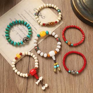 Vòng tay phong cách dân tộc cổ điển Tây Tạng từ xương bò và hạt ngọc lam, phù hợp nam nữ