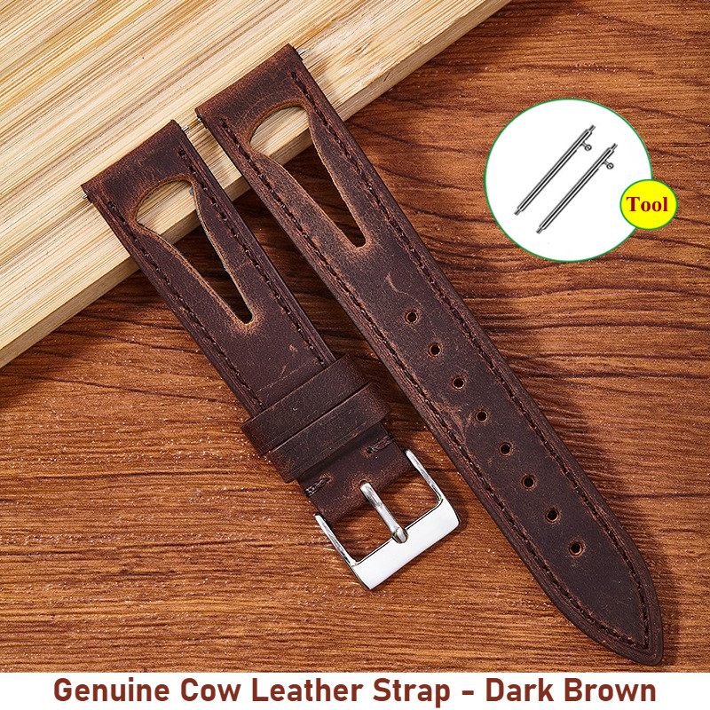 Dây đeo đồng hồ bằng da thật phong cách rỗng 20 / 21 / 22 / 24mm Phát hành nhanh chóng thoáng khí Cut-Out Top Grain Da bò Rally Racing Watch Band Bracelet dành cho nam nữ
