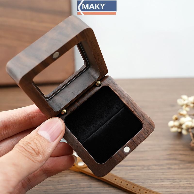 Onetimingcool Hộp Trang Sức Quả óc chó Gỗ Chắc Chắn Nhẫn Cưới Hộp Nhỏ Trang Sức Bảo Quản Bàn Top VN