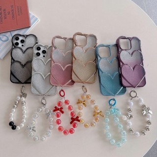 Ốp điện thoại ba chiều hình trái tim mạ điện có dây đeo cổ tay Thích hợp cho Apple 16pro Creative iphone13 Ốp điện thoại 1525.9.29