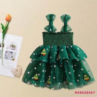 MG-Baby Girl Váy Giáng Sinh Không Tay Nơ Vai Đầm Dự Tiệc Cho Bé Váy Công Chúa