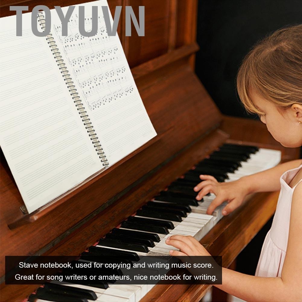 toyuvn Aumotop 50 trang Ký hiệu âm nhạc Nhân viên Sổ tay Âm nhạc Giấy viết Bản thảo Stave Sao chép Điểm Nhạc sĩ Nghiệp dư Piano đen Nốt Gấu vàng (đàn piano đen)