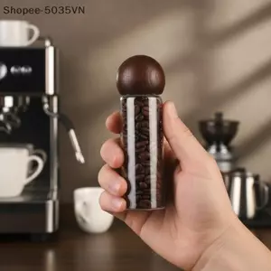 {AKIN} Ống bảo quản thủy tinh cho hạt cà phê 1 cái 2 cái 3 cái 4 cái Nắp gỗ và thìa Bình kín khí cho tổ chức cà phê nhà bếp {a}