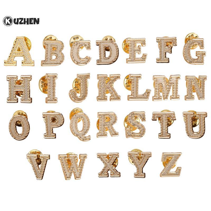 KUZHEN Vintage 26 Chữ Cái Ban Đầu Ve Áo Pin Trâm Cài Dành Cho Nữ Unisex A-Z Kim Loại Đảng Thổ Cẩm Thông Thường Chân Quà Tặng HOT