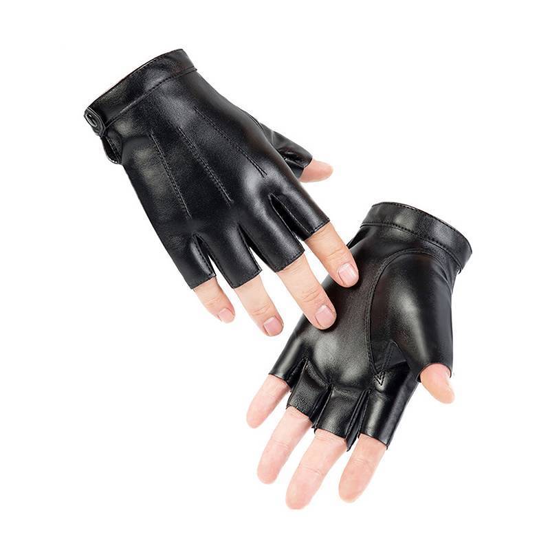 JINHF Ngón Nam Găng Tay Da PU Động Cơ Punk Găng Tay Nam Găng Tay Bla Nửa Ngón Tay Ngoài Trời Nam Da Lái Xe Găng Tay HOT