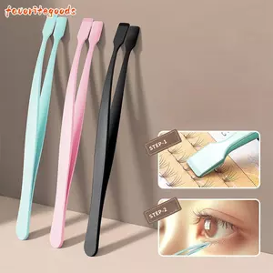 Nhíp lông mi FAVORITEGOODS, Kẹp nhíp cong màu đen bằng thép không gỉ, Đầu kẹp phẳng lớn cong 45 độ Dụng cụ trang điểm di động