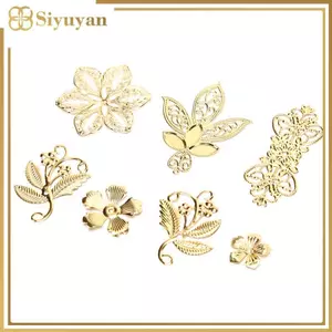 Siyuyan 50 Chiếc Vintage Lá Kim Loại Filigree Hoa Lát Quyến Rũ DIY Thủ Công Trang Sức Làm VN