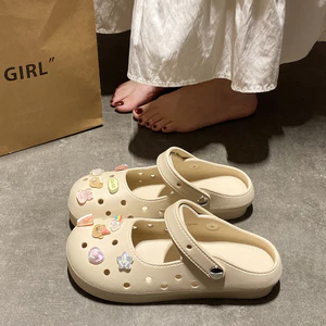 Mùa Hè Nữ Mary Jane Dép Dép Lỗ Giày Hoạt Hình Ngoài Trời Nhẹ Thường Ngày eva Baotou Dép