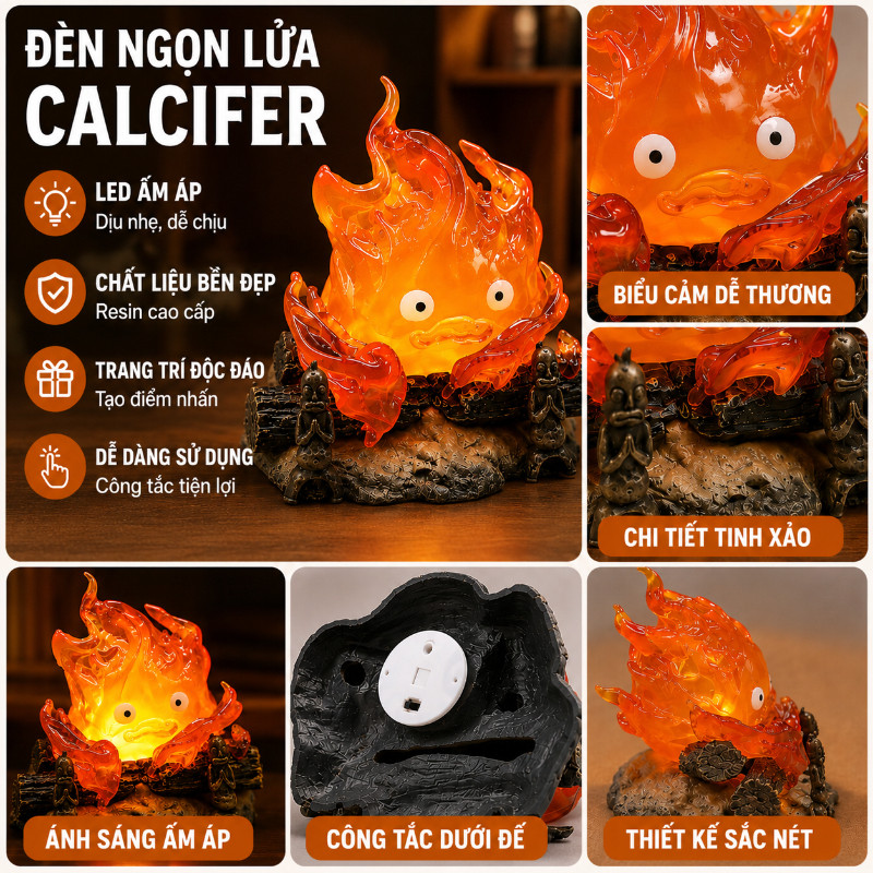 Mô Hình Đèn Calcifer,Mô Hình Ngọn Lửa Dễ Thương,Tượng Nhựa Resin Trang Trí,Quà Tặng Dành Cho Bạn Bè