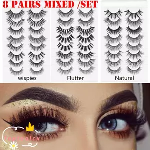 TOPTOOLCX SKONHED 8 Cặp Phong Cách Hỗn Hợp Lông Mi Giả Thời Trang Người Phụ Nữ Wispies Lông Tơ Tự Nhiên Dụng Cụ Trang Điểm Mắt Chồn