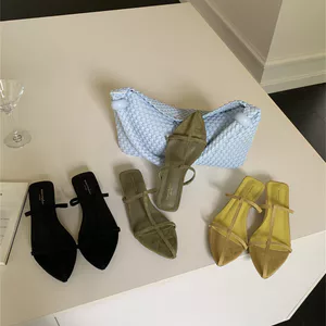 TT Tính Khí Da Lộn Mũi Nhọn Dây Đeo Giày Sandal Gót Dày Dép Nữ Mùa Hè Gót Thấp Giày Sandal Thời Trang Phù Hợp Với Tất Cả Trận Đấu