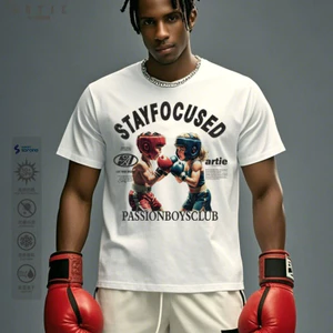 Street boxing Trẻ Em In Hình 100% Cotton Cao Cấp Áo Thun Nữ Tay Ngắn Nam Quá Khổ Rời Đường Phố Nhảy Nam Cặp Đôi Nửa Tay Xu Hướng