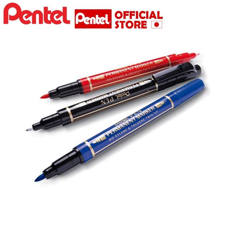 Bút dạ dầu lông dầu 2 đầu Pentel N75W viết trên mọi bề mặt nhanh khô không phai 3 màu lựa chọn