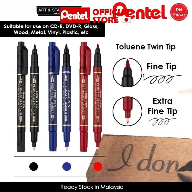 Bút dạ dầu lông dầu 2 đầu Pentel N75W viết trên mọi bề mặt nhanh khô không phai 3 màu lựa chọn