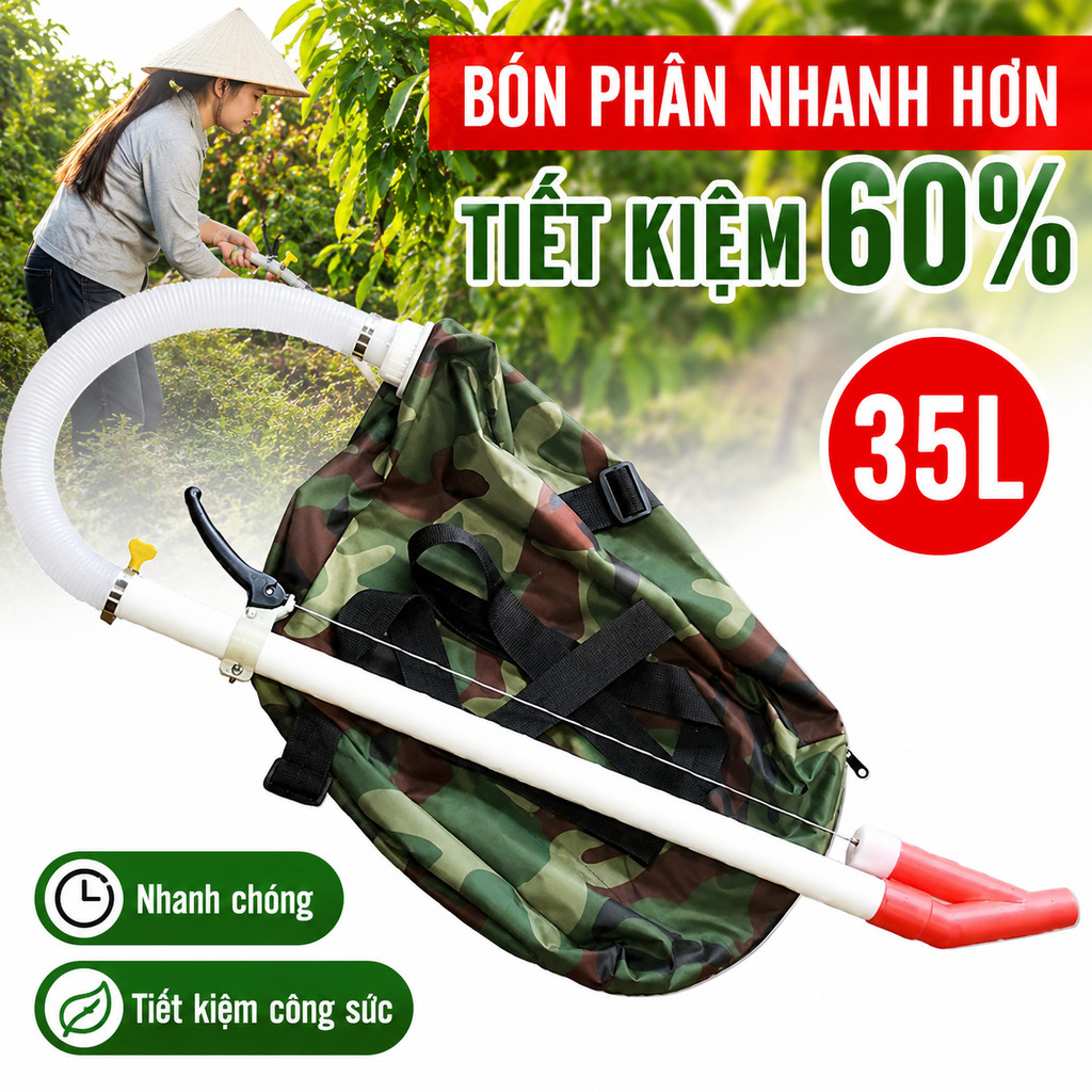 Gậy Bón Phân INOX Cầm Tay Siêu Tốc Kèm Balo Oxford 35 Cân, Dụng Cụ Bón Phân Ngô Bắp, Rau Màu Nông Nghiệp